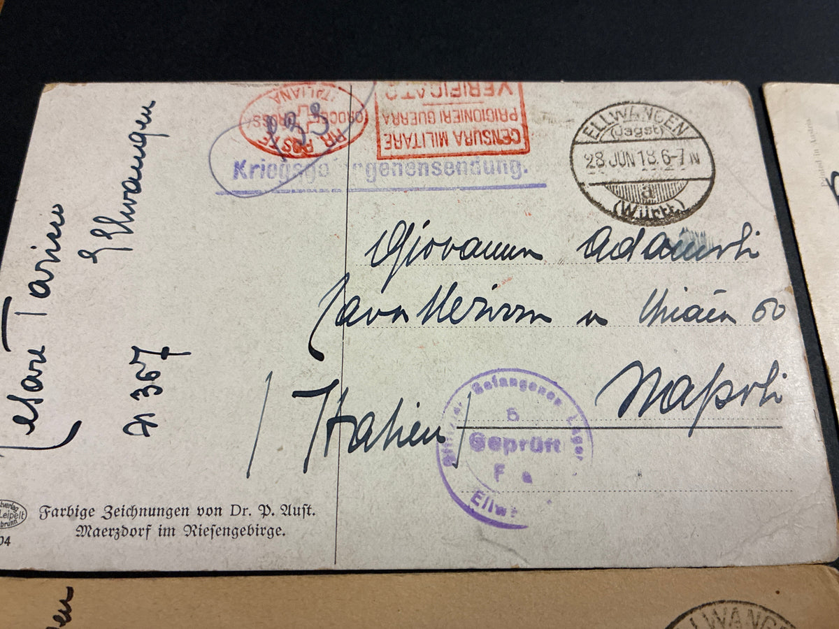 Lotto 6 cartoline Prima Guerra Mondiale prigioniero di guerra Capitano Cesare Torino campo Ellwangen (Germania) 1918