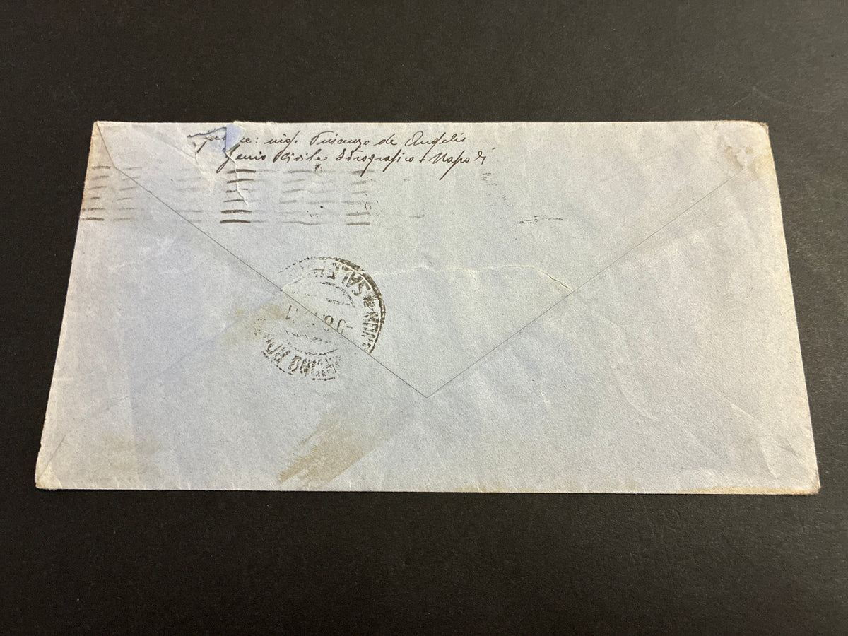 Busta Luglio 1943 Napoli Ferrovia per Montecorvino Rovella Salerno Francobollo 50c Anniversario Rossiniano Storia Postale Seconda Guerra Mondiale