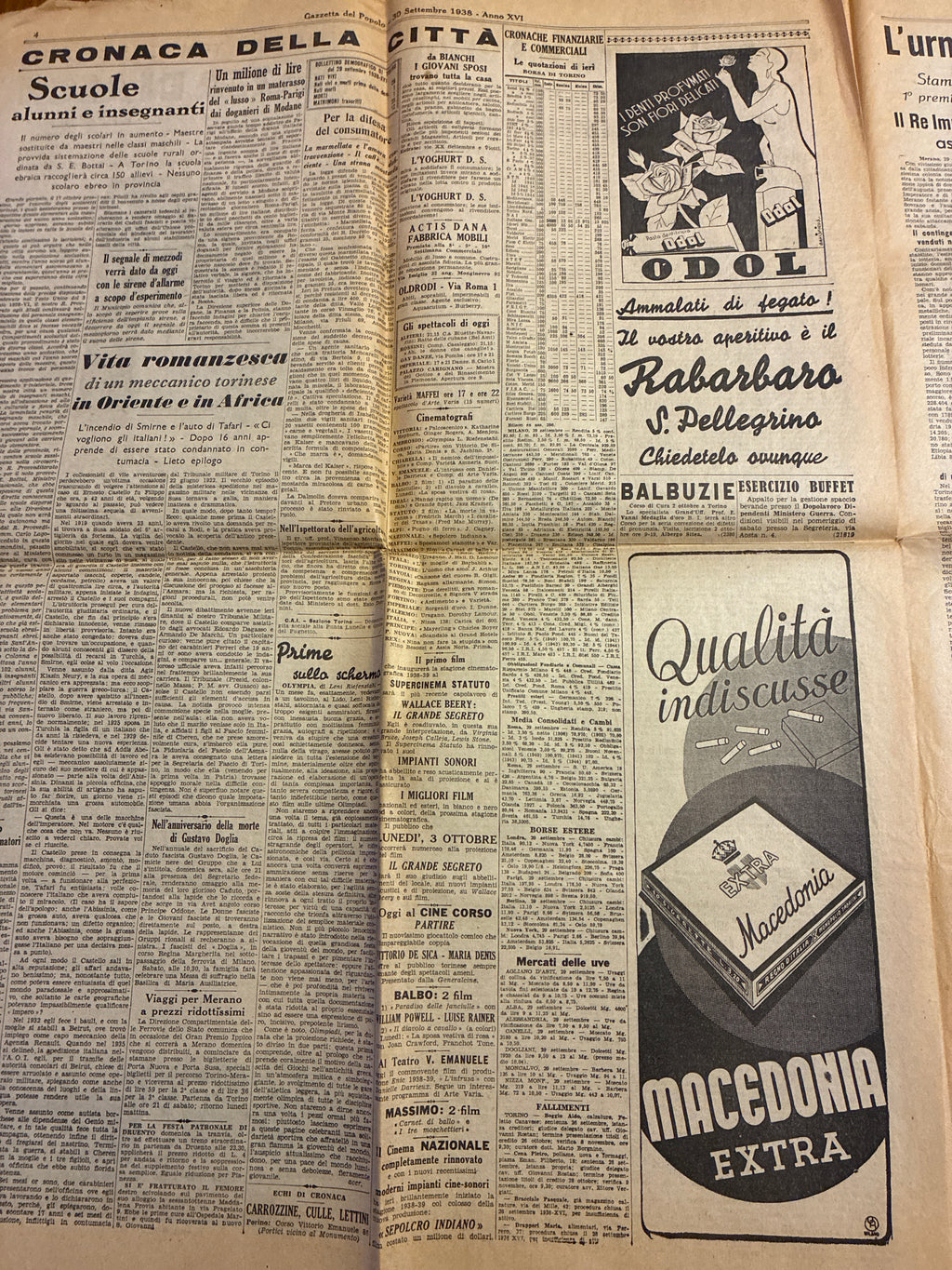 Quotidiano Storico Gazzetta del Popolo 30 Settembre 1938 Accordo Monaco Fascismo Mussolini