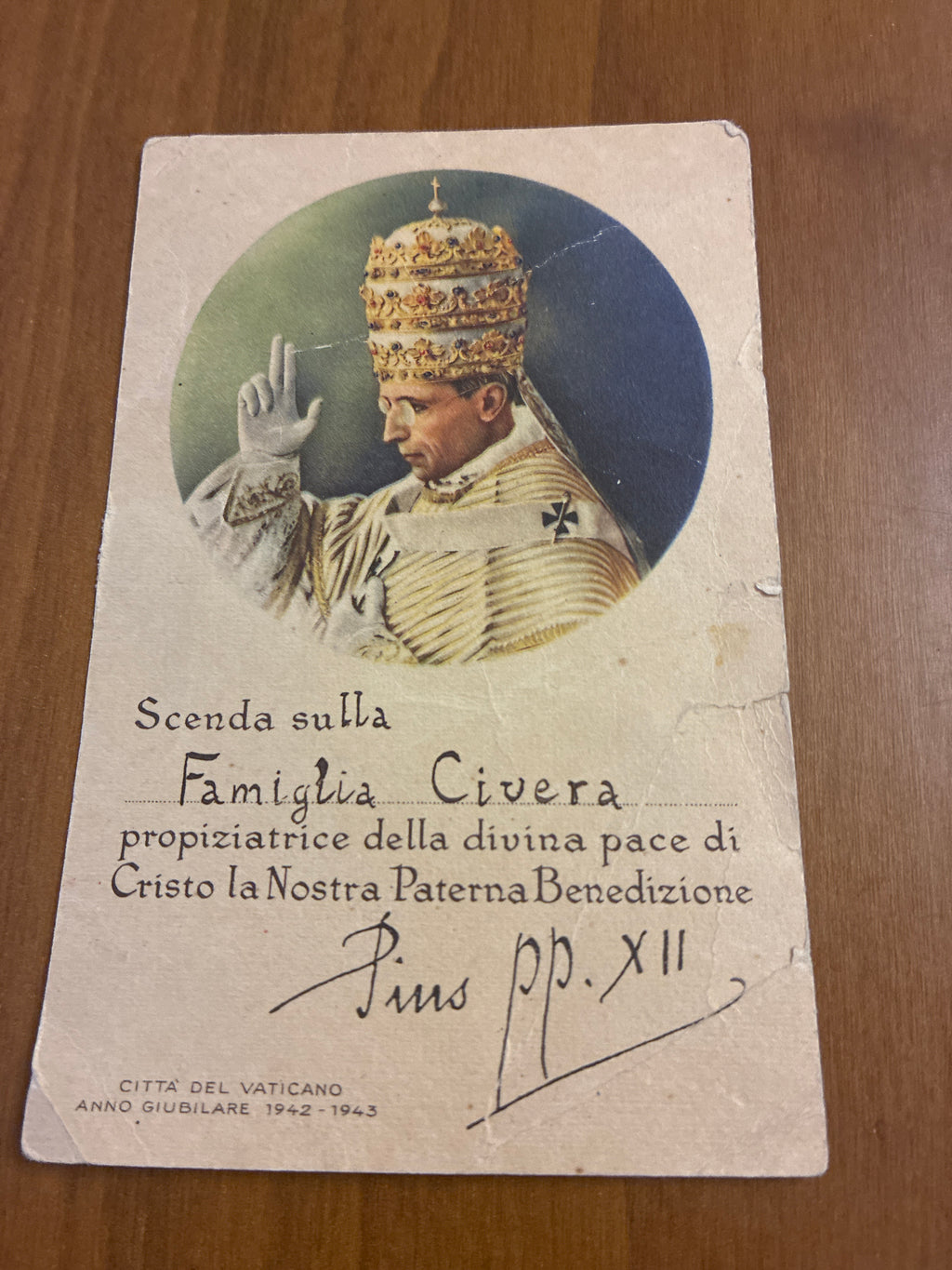Cartolina Città del Vaticano Anno Giubilare 1942/43 Benedizione Papa Pio XII Viaggiata