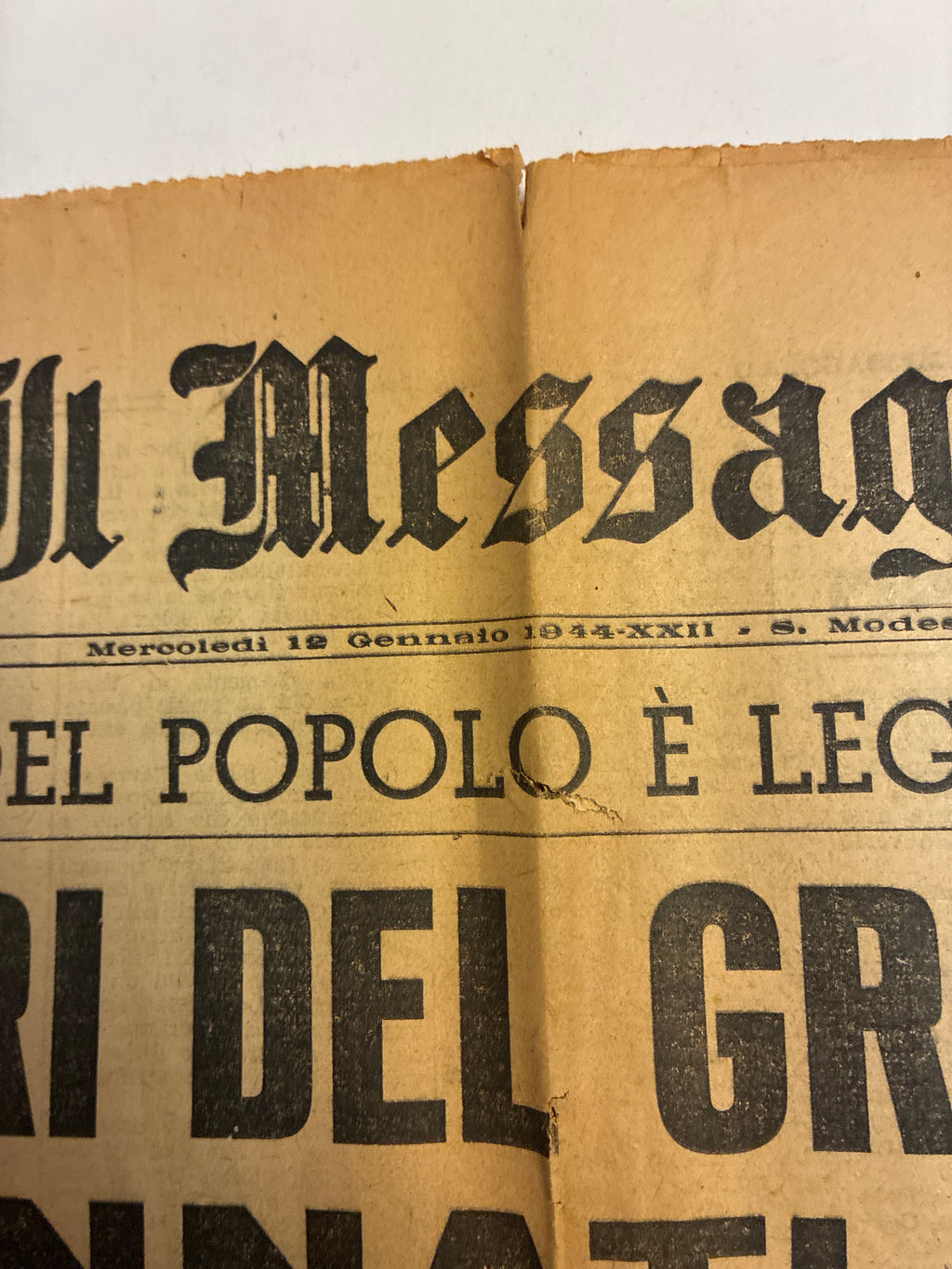 Quotidiano ORIGINALE 12 Gennaio 1944 Il Messaggero Processo di Verona Ciano Condannato COMPLETO
