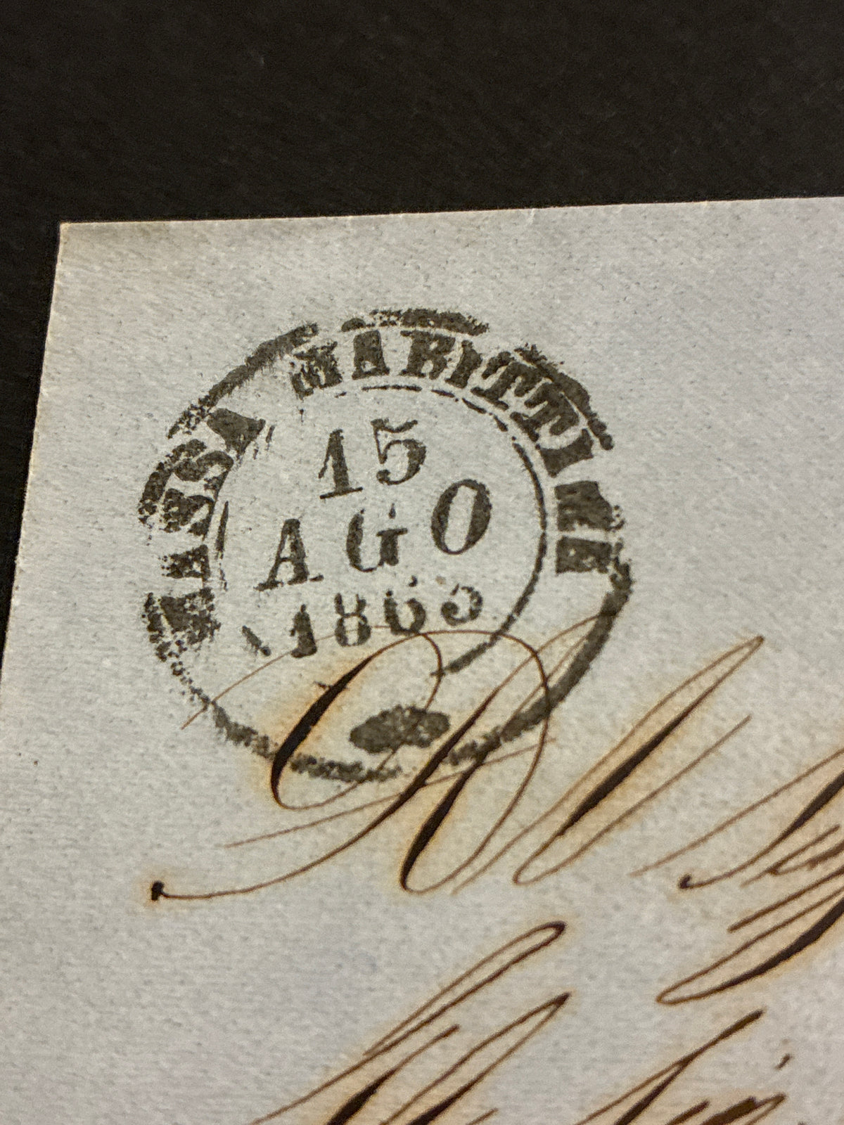 Lettera del Regno d'Italia (1863) con 15 c. del secondo tipo ex coll. Curzio Batini, da Massa Marittima a Bagni di Montecatini