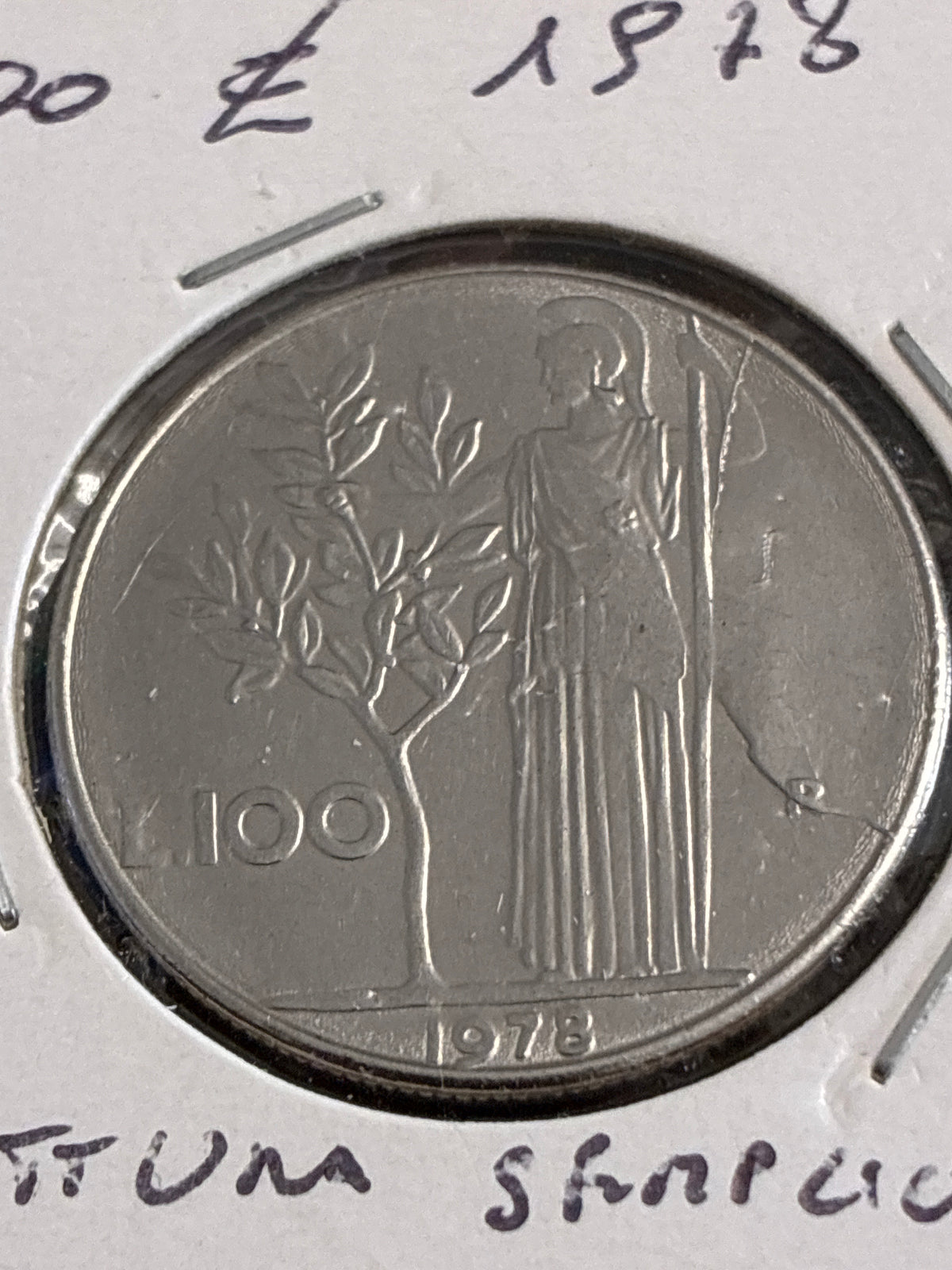 100 LIRE 1978 MINERVA CON ERRORE CONIO - FRATTURA A SCALINO