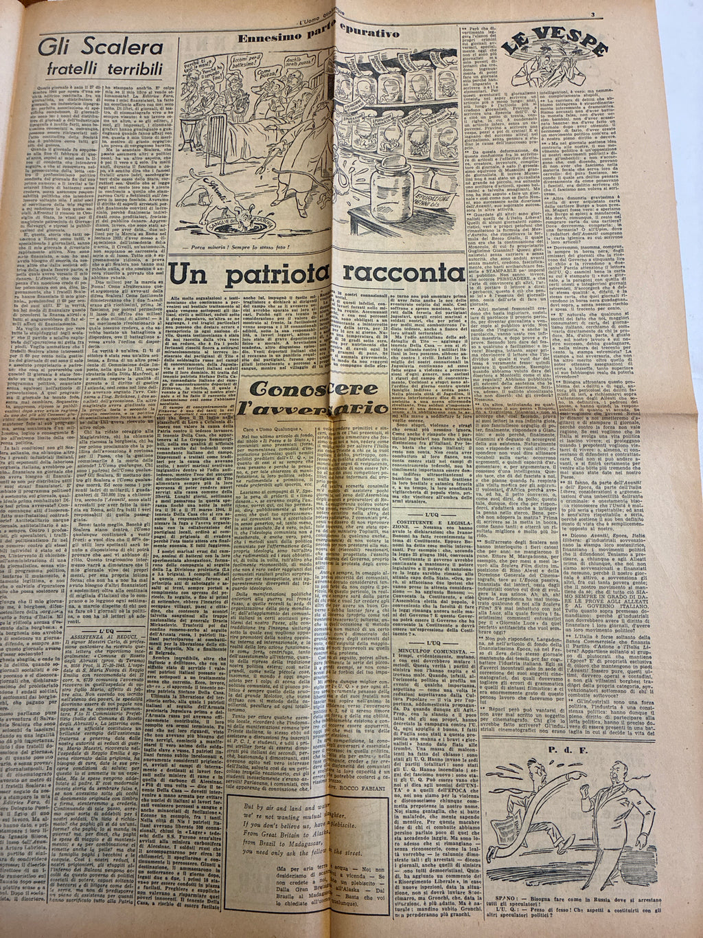 Storico Giornale Originale L'Uomo Qualunque 7 Novembre 1945 - N. 38 Edizione Roma - Il Programma Politicoi