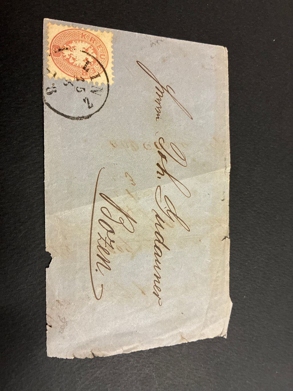 Lettera 1867 da Lienz a Bolzano via Innsbruck in tariffa da 5 Kreuzer rosso con testo commerciale interno completo