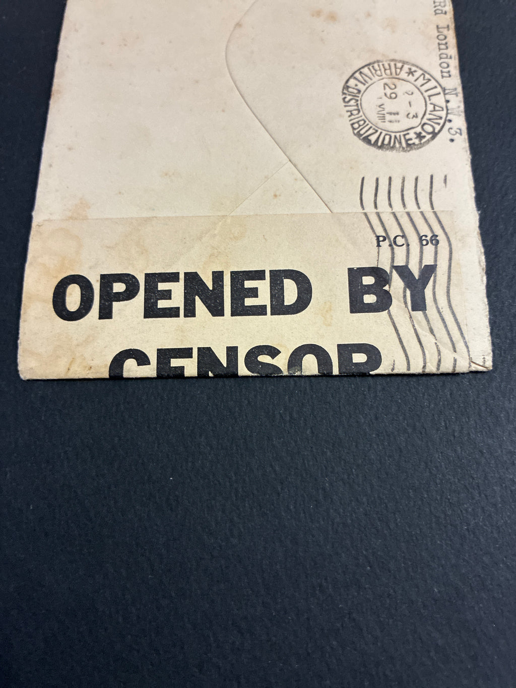 Lettera Storia Postale 1940 da Londra a Milano - Censura Inglese P.C.66 Intero Testo