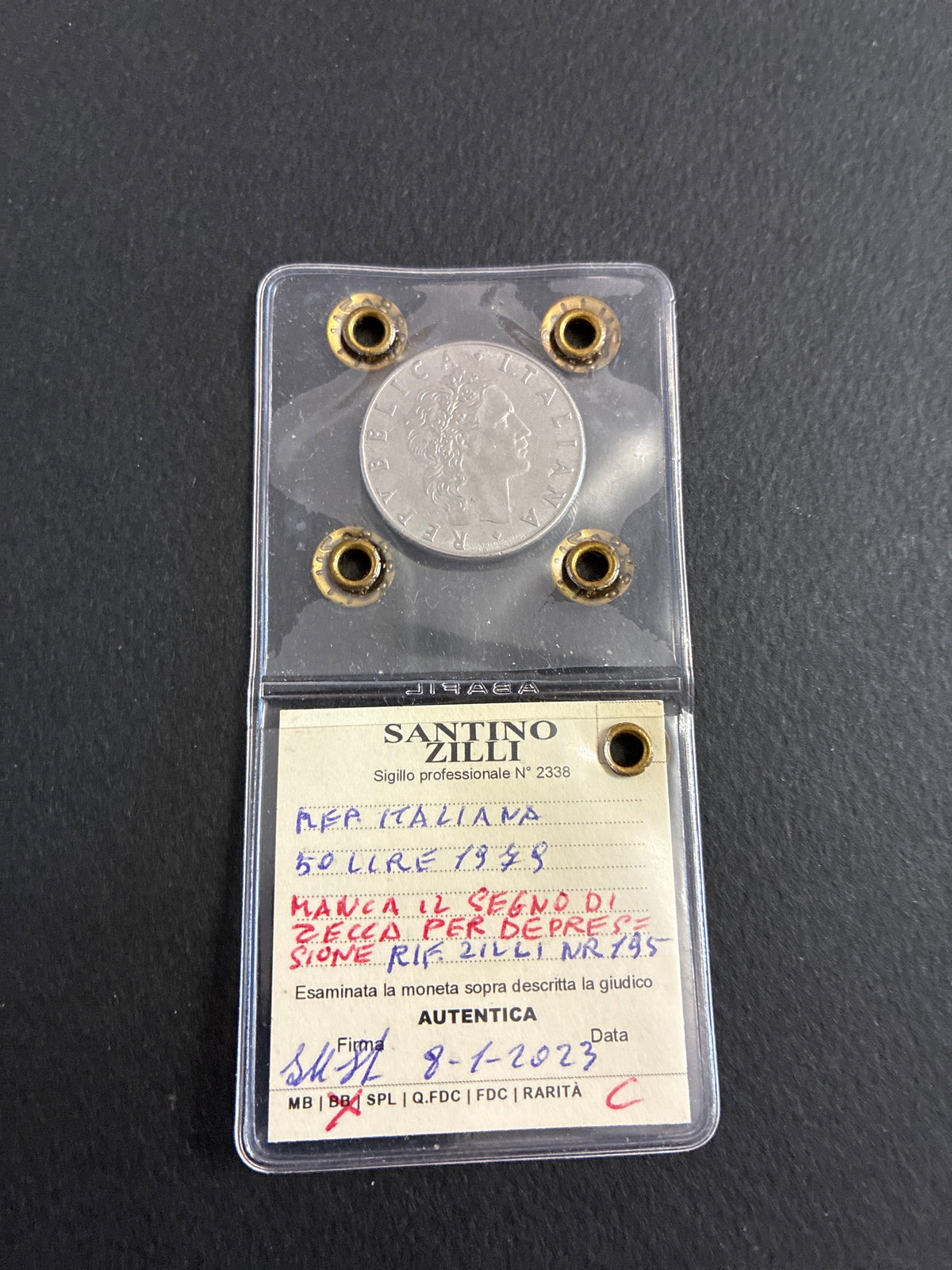 50 Lire 1978 "Vulcano" Errore Manca Segno di Zecca per Depressione in Perizia BB