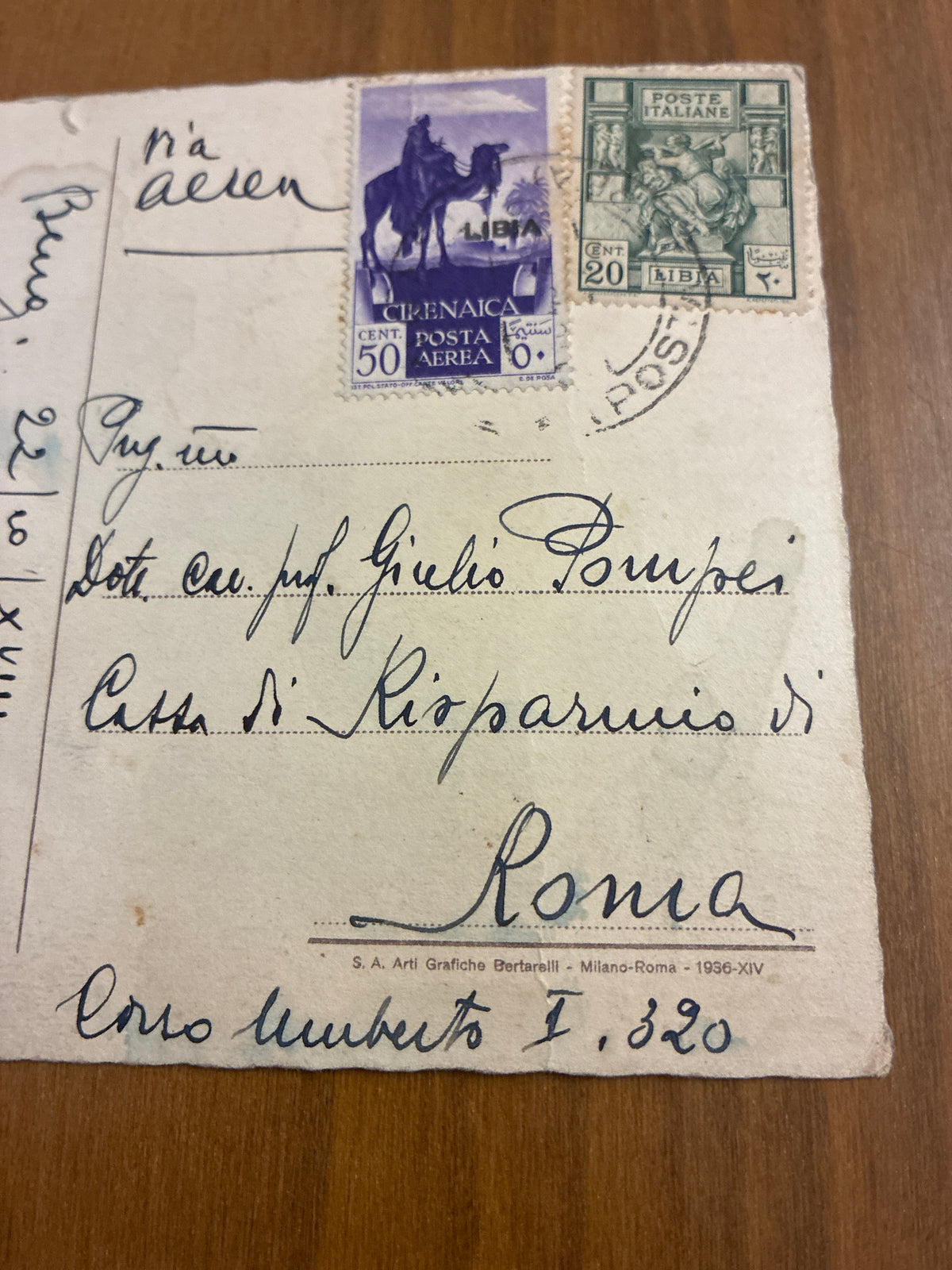 Cirenaica 1940 Cartolina Storica da Bengasi a Roma Affrancatura Mista con Posta Aerea Era Fascista Anno XVIII Saluto Alalà