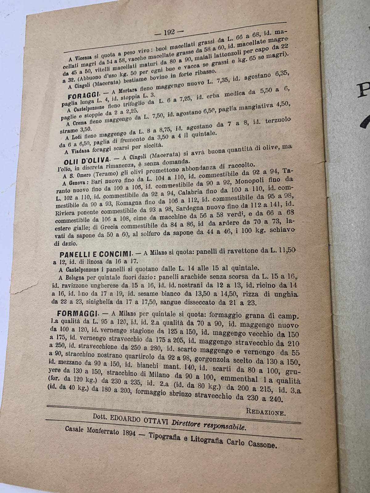 Rivista Antica "Il Coltivatore" N. 30 del 15 Agosto 1894 – Casale Monferrato