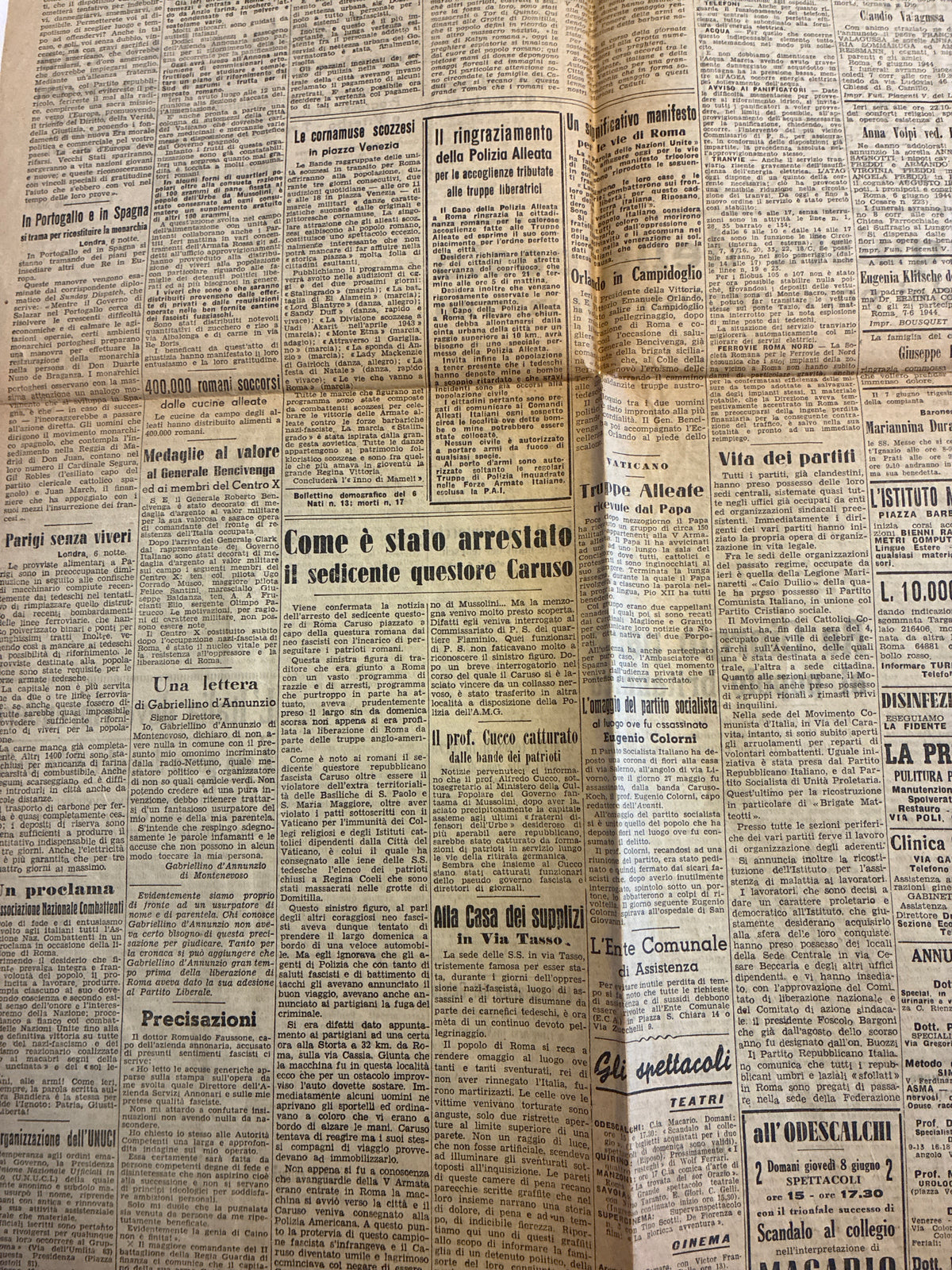 Importante Quotidiano Originale Il Messaggero 7 Giugno 1944 - Edizione Completa Roma - Lo Sbarco in Normandia