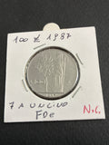 100 lire del 1987 Minerva variante errore di conio cifra 7 a uncino fdc nc