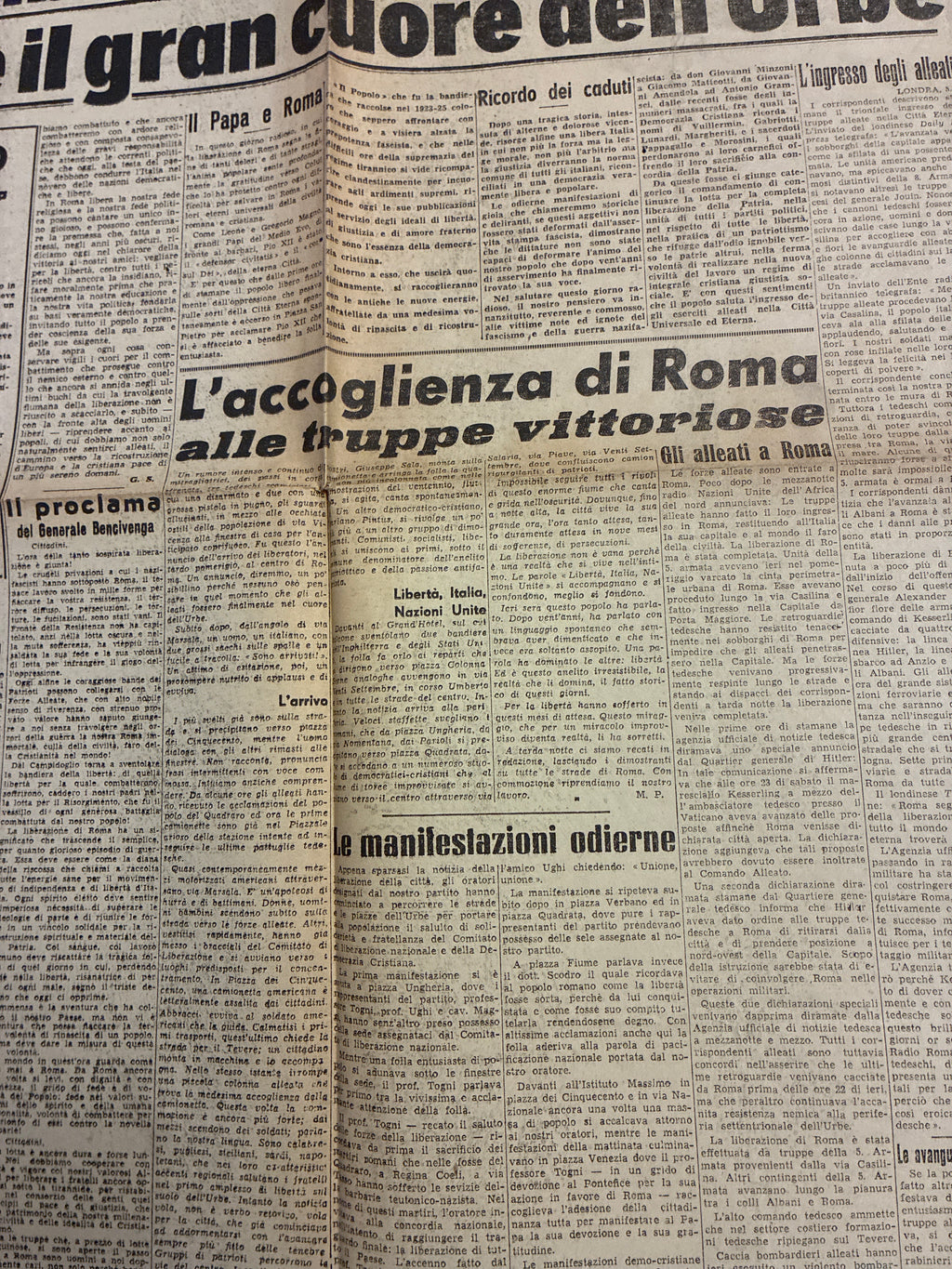 Quotidiano ORIGINALE 5 Giugno 1944 Il Popolo ECCEZIONALE INTROVABILE Liberazione Roma Fronte Unico COMPLETO