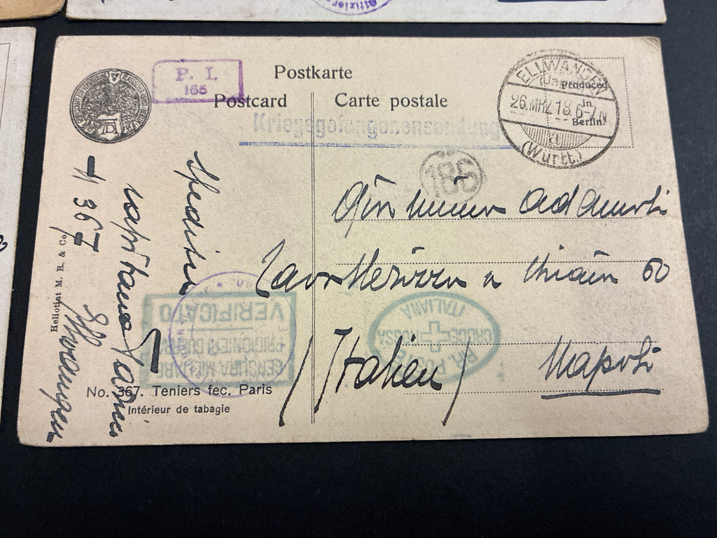 Lotto 6 cartoline Prima Guerra Mondiale prigioniero di guerra Capitano Cesare Torino campo Ellwangen (Germania) 1918