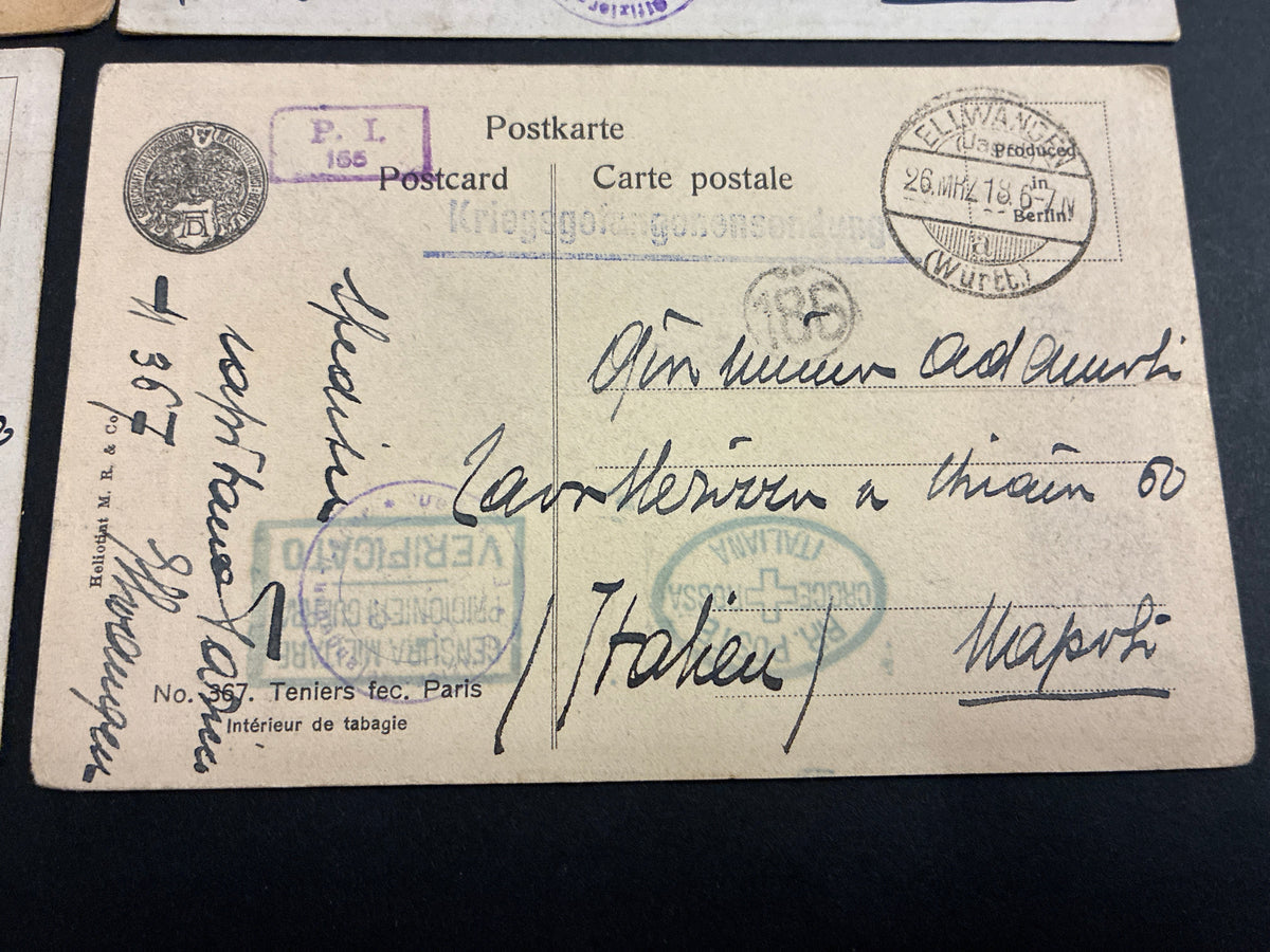 Lotto 6 cartoline Prima Guerra Mondiale prigioniero di guerra Capitano Cesare Torino campo Ellwangen (Germania) 1918