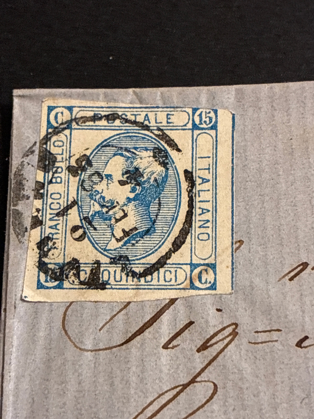 Lettera 1863 con 15 Centesimi Azzurro Primo Tipo "Matraire" in uso precoce dall'Archivio e Collezione dell'Ing. Curzio Batini