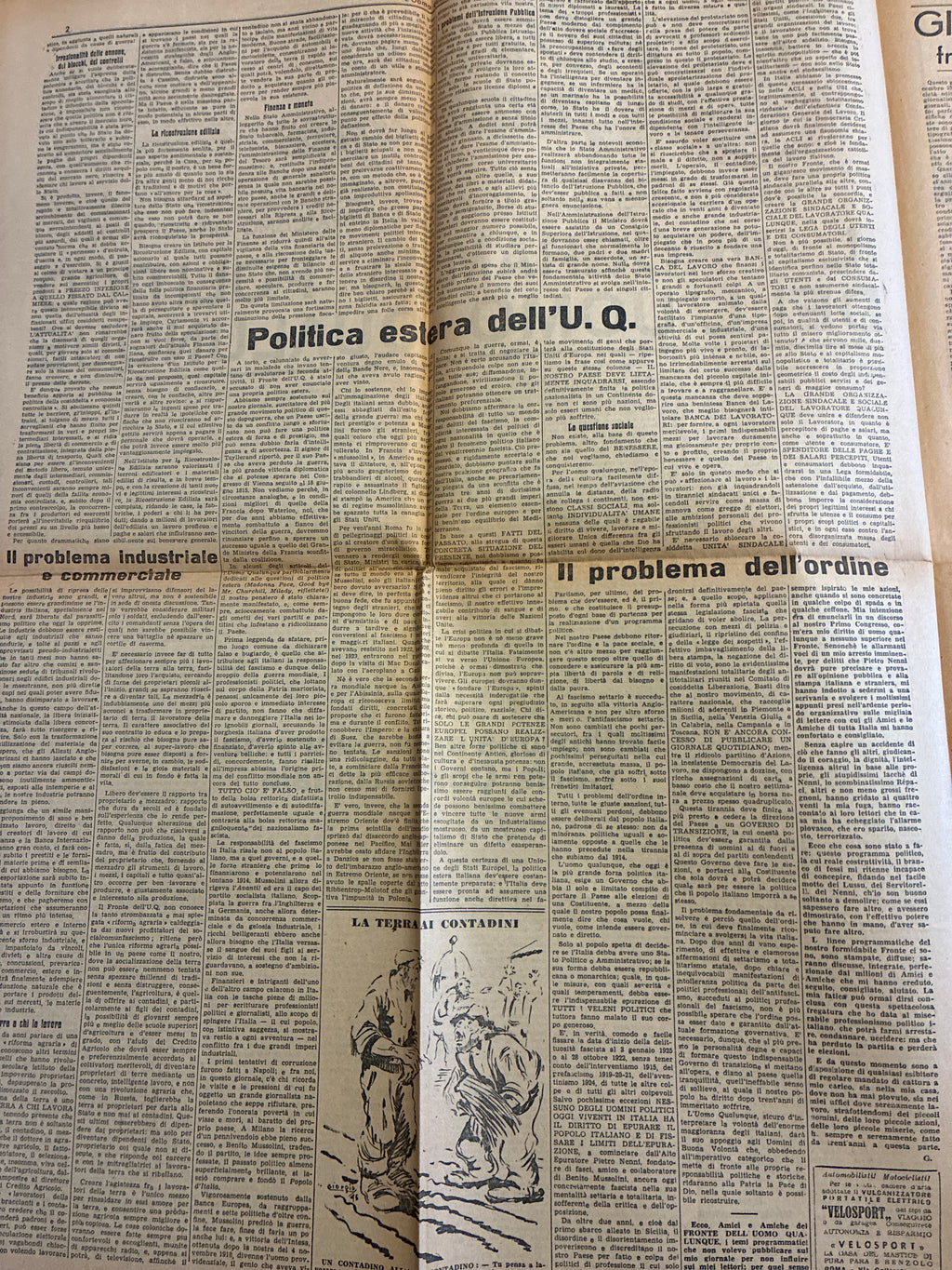 Storico Giornale Originale L'Uomo Qualunque 7 Novembre 1945 - N. 38 Edizione Roma - Il Programma Politicoi