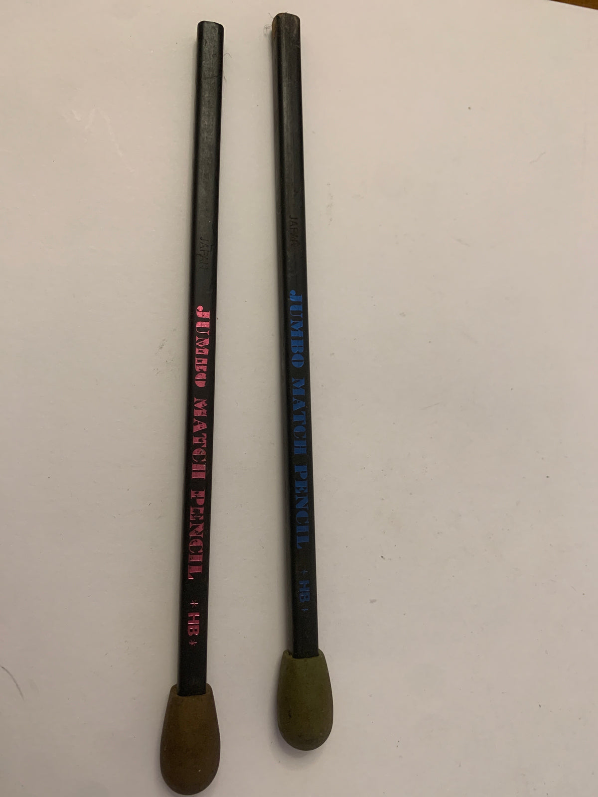 Coppia di matite vintage giganti a forma di fiammifero "Jumbo Match Pencil" Japan