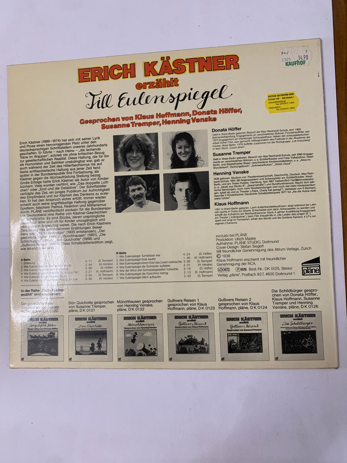 Erich Kästner erzählt Till Eulenspiegel - LP Vinile Fiaba/Hörspiel (1978, Pläne DK 0125, Germania)