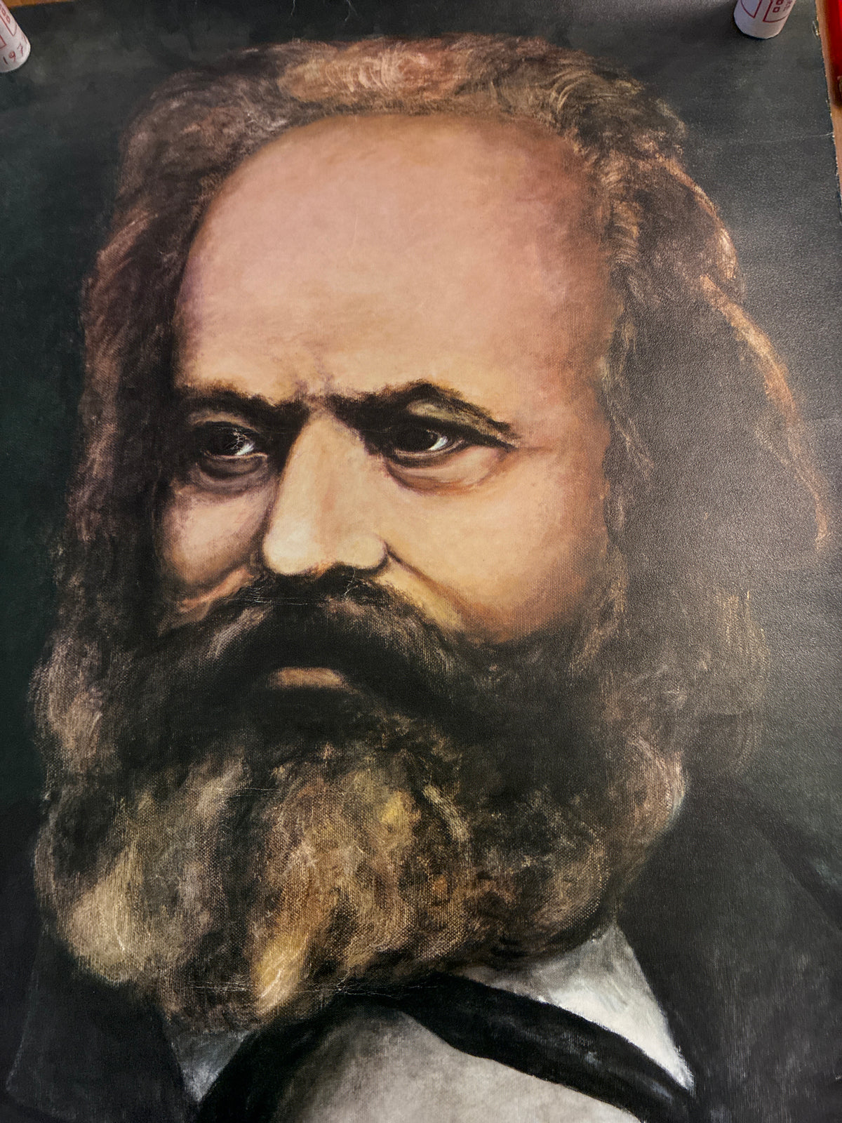 Raro Manifesto Vintage Karl Marx Ritratto Su Pregiata Carta Telata Goffrata