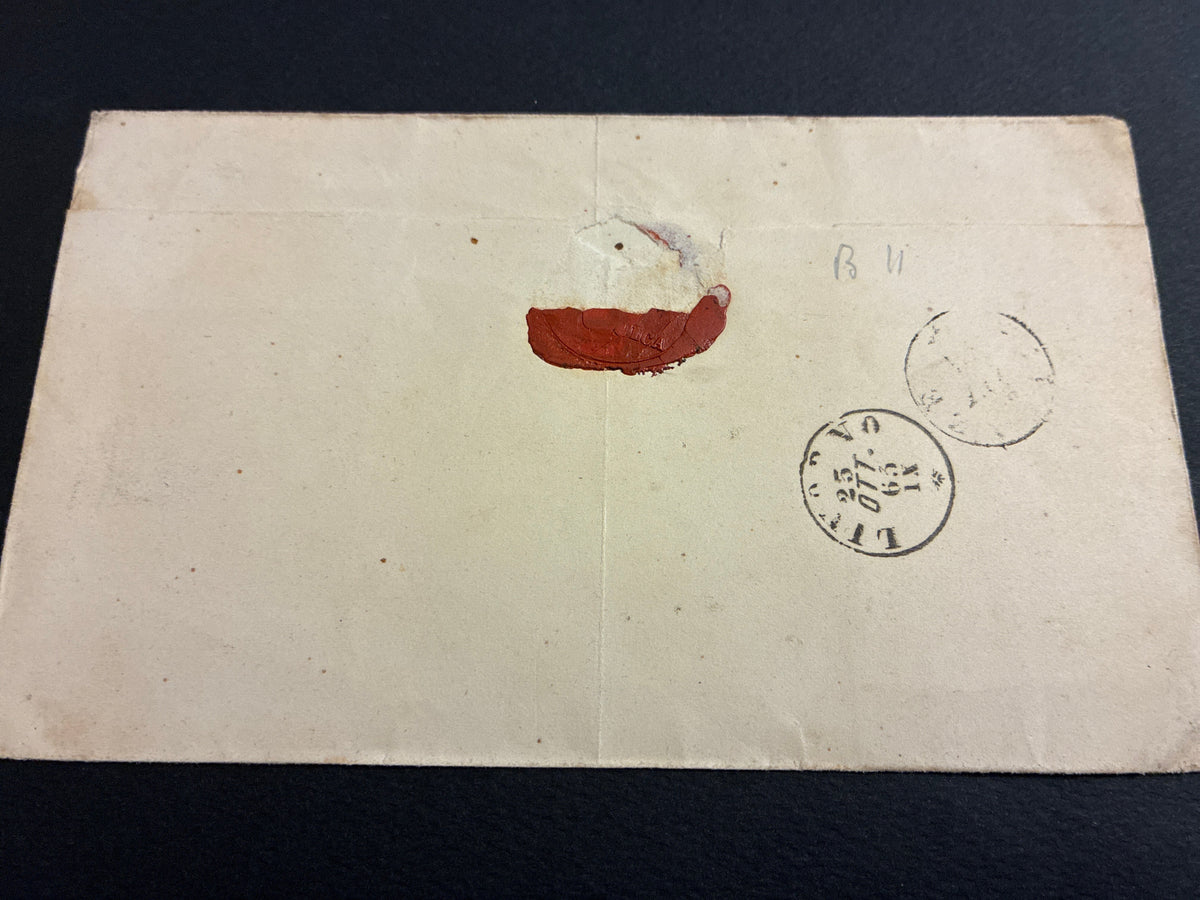 Lettera 1865 con 15 Centesimi Azzurro Primo Tipo "Matraire" in uso tardivo dall'Archivio e Collezione dell'Ing. Curzio Batini