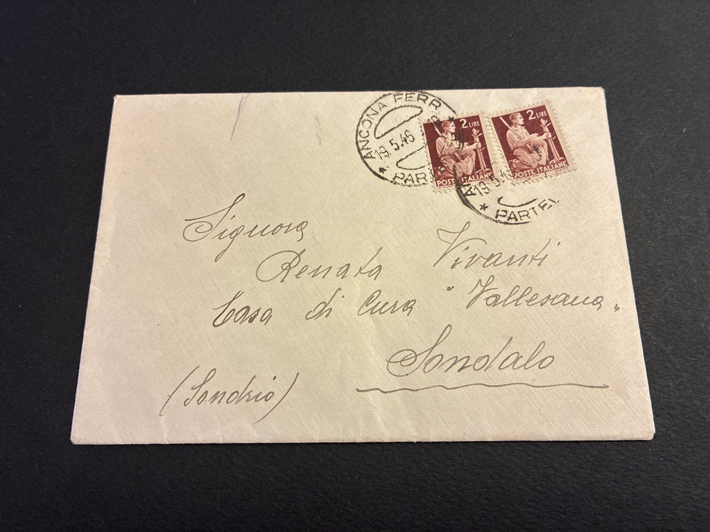 Busta Storia Postale Re Di Maggio Umberto II Timbro Ferroviario Ancona Ferr Parte 19 Maggio 1946 Tariffa 4 Lire Coppia 2 Lire Democratica Per Sondalo Casa Di Cura Vallesana Da Collezione