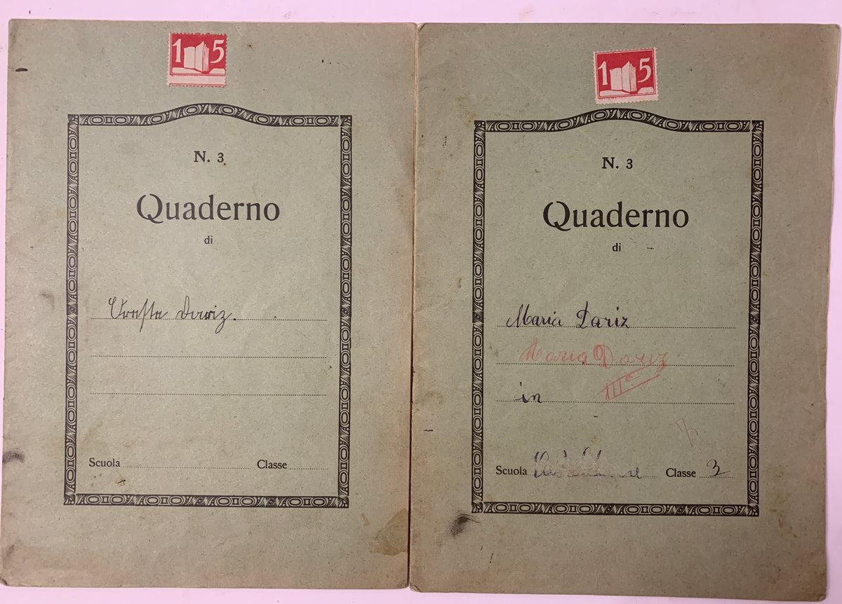 Lotto 2 Quaderni Scolastici D'Epoca Anni 20 30 Scrittura Tedesco Kurrent Marca Bollo