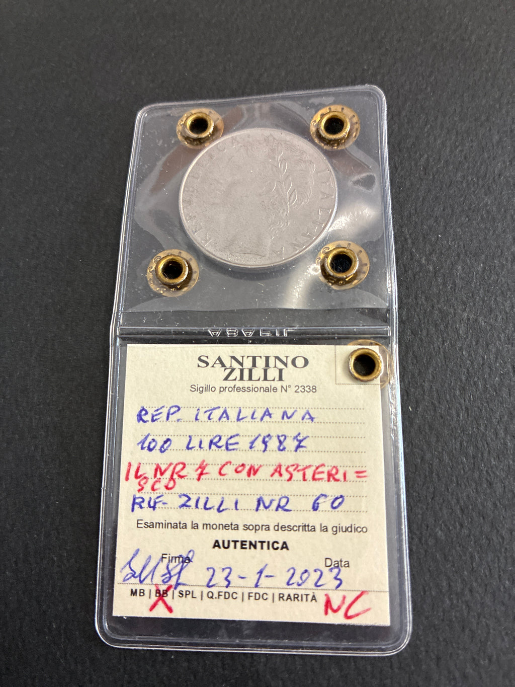 Moneta 100 Lire 1987 BB con errore di conio periziata Zilli