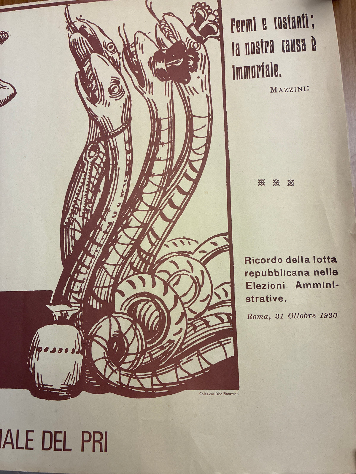 Rarissimo Manifesto Politico Originale 1920 PRI Collezione Massonica Fioravanti Pezzo Da Collezione