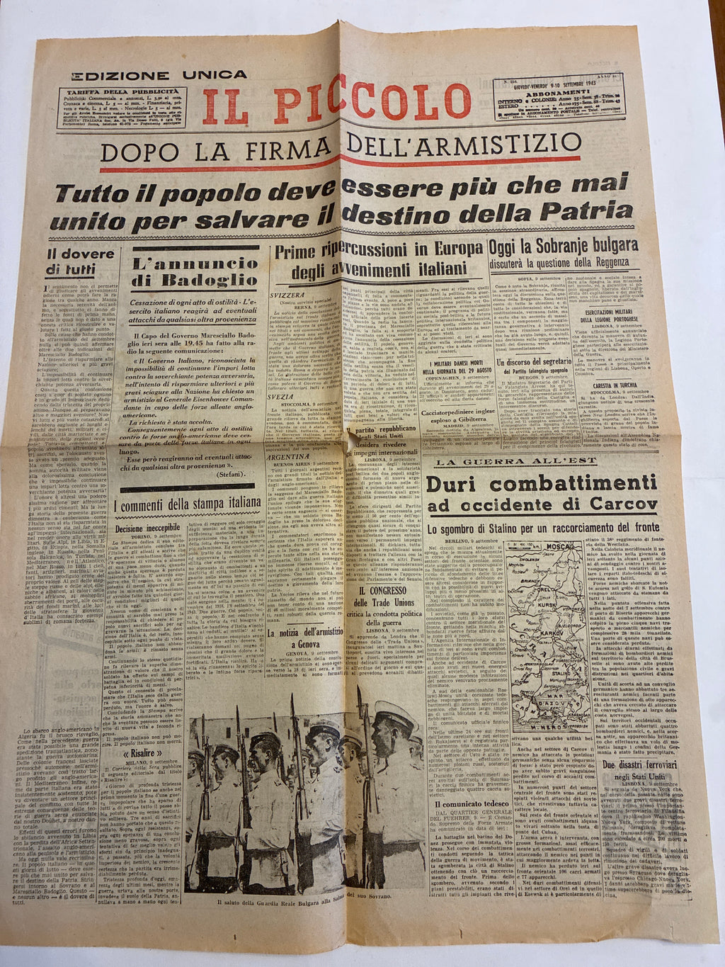 Quotidiano Storico Il Piccolo Trieste 9-10 Settembre 1943 Armistizio Badoglio