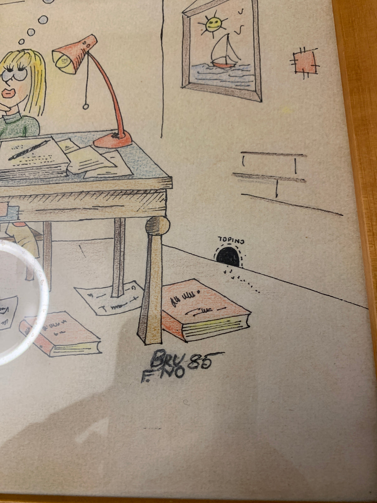 Vignetta umoristica originale "La studentessa" (opera di Bruno, 1985)
