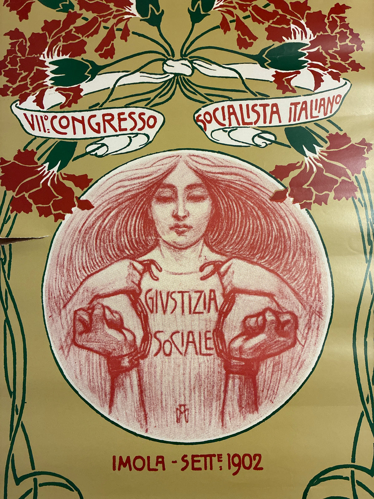 Manifesto Vintage 1902 (ristampa )VII Congresso Socialista Imola Galantara Raro Con Strappo