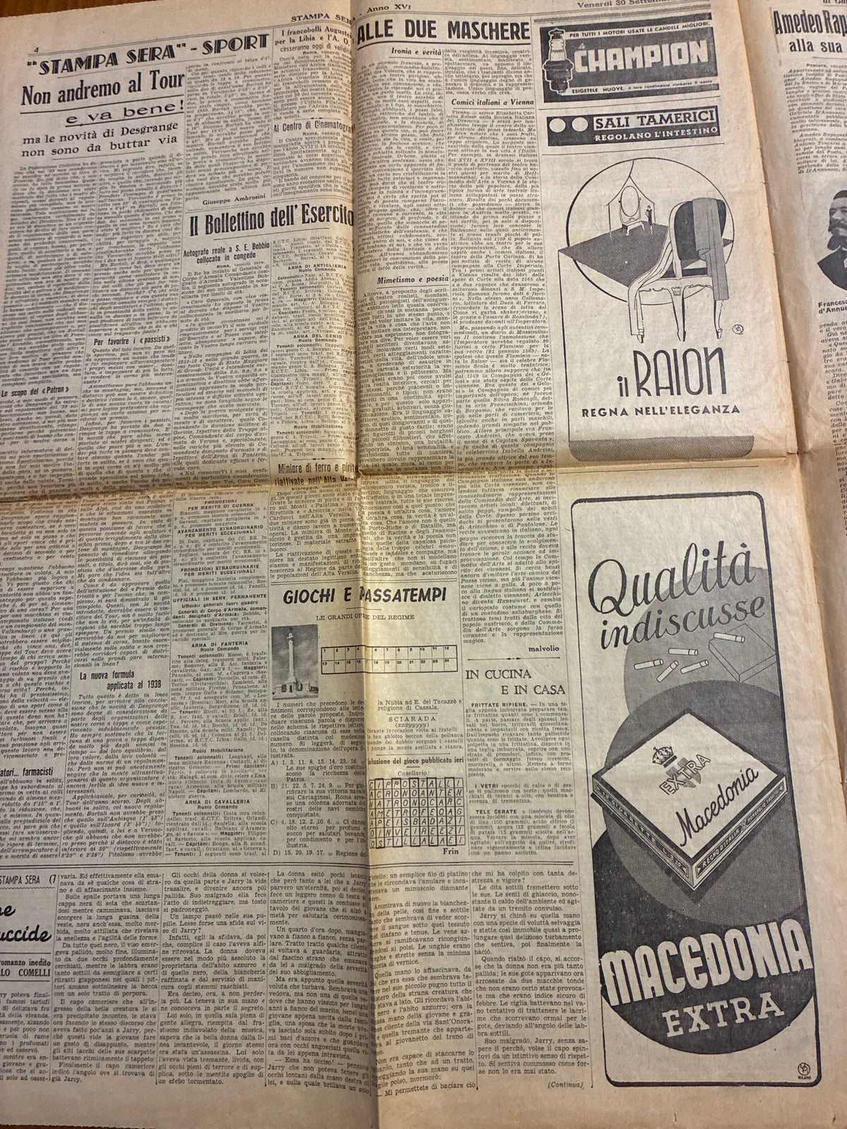 Quotidiano Storico Stampa Sera 30 Settembre 1938 Conferenza di Monaco Mussolini Hitler