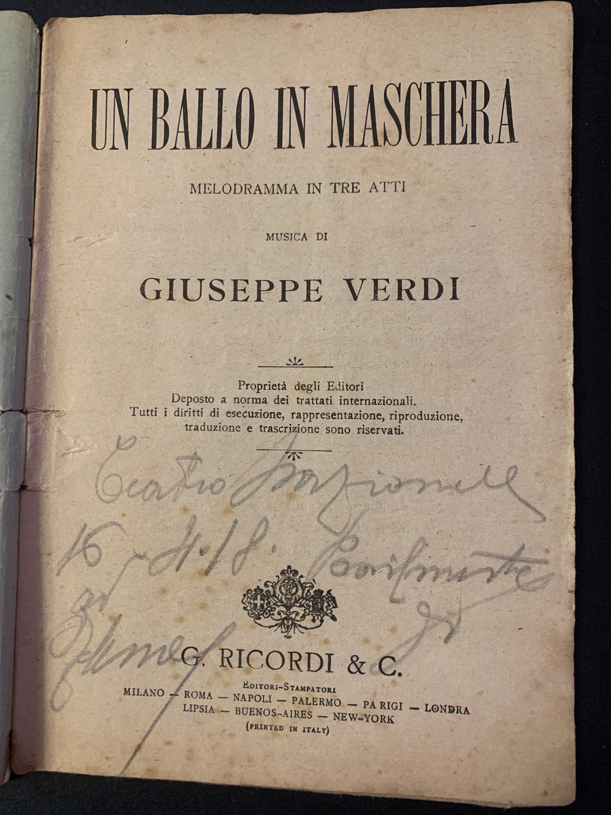 Lotto 2 Libretti d'Opera Rigoletto e Un Ballo in Maschera Giuseppe Verdi Ricordi D'Epoca