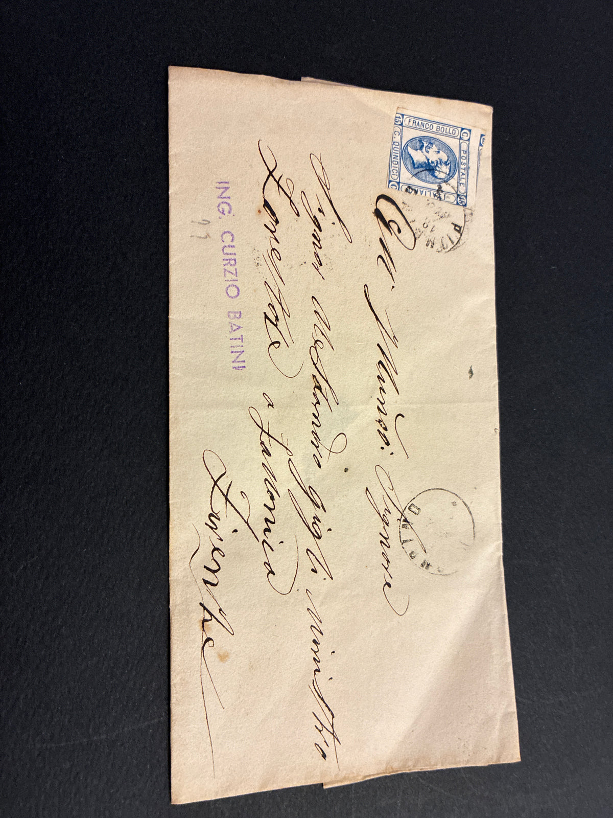 Regno d'Italia 1863 - Lettera da Piombino a Firenze con Transito a Livorno, Francobollo 15c Litografico II Tipo (Sassone 13), Sigla Batini