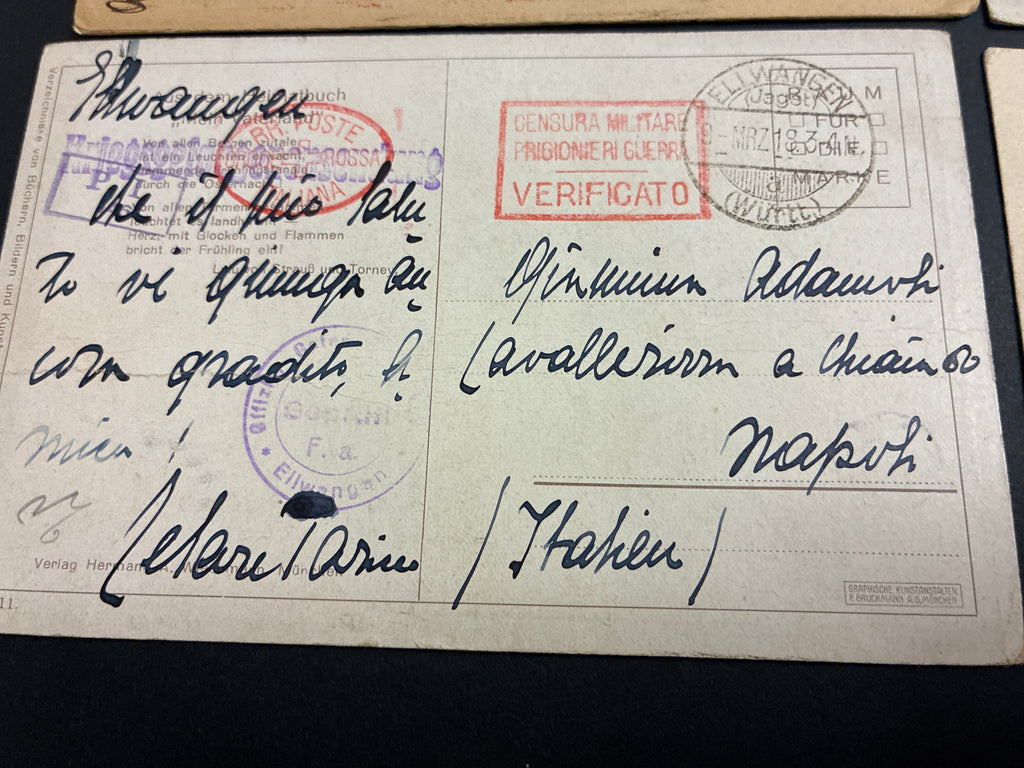 Lotto 6 cartoline Prima Guerra Mondiale prigioniero di guerra Capitano Cesare Torino campo Ellwangen (Germania) 1918
