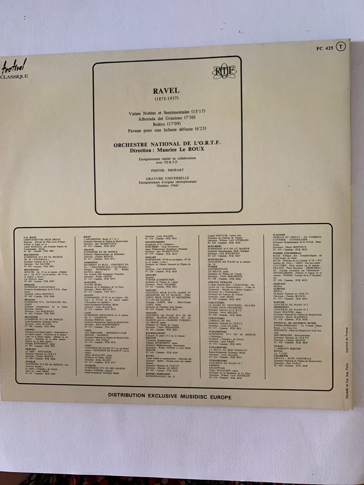 RAVEL Bolero / Pavane - Maurice LE ROUX / Orchestre ORTF - LP Festival Classique
