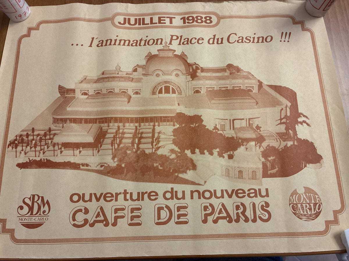 Manifesto Originale 1988 Inaugurazione Cafe De Paris Monte Carlo SBM Raro