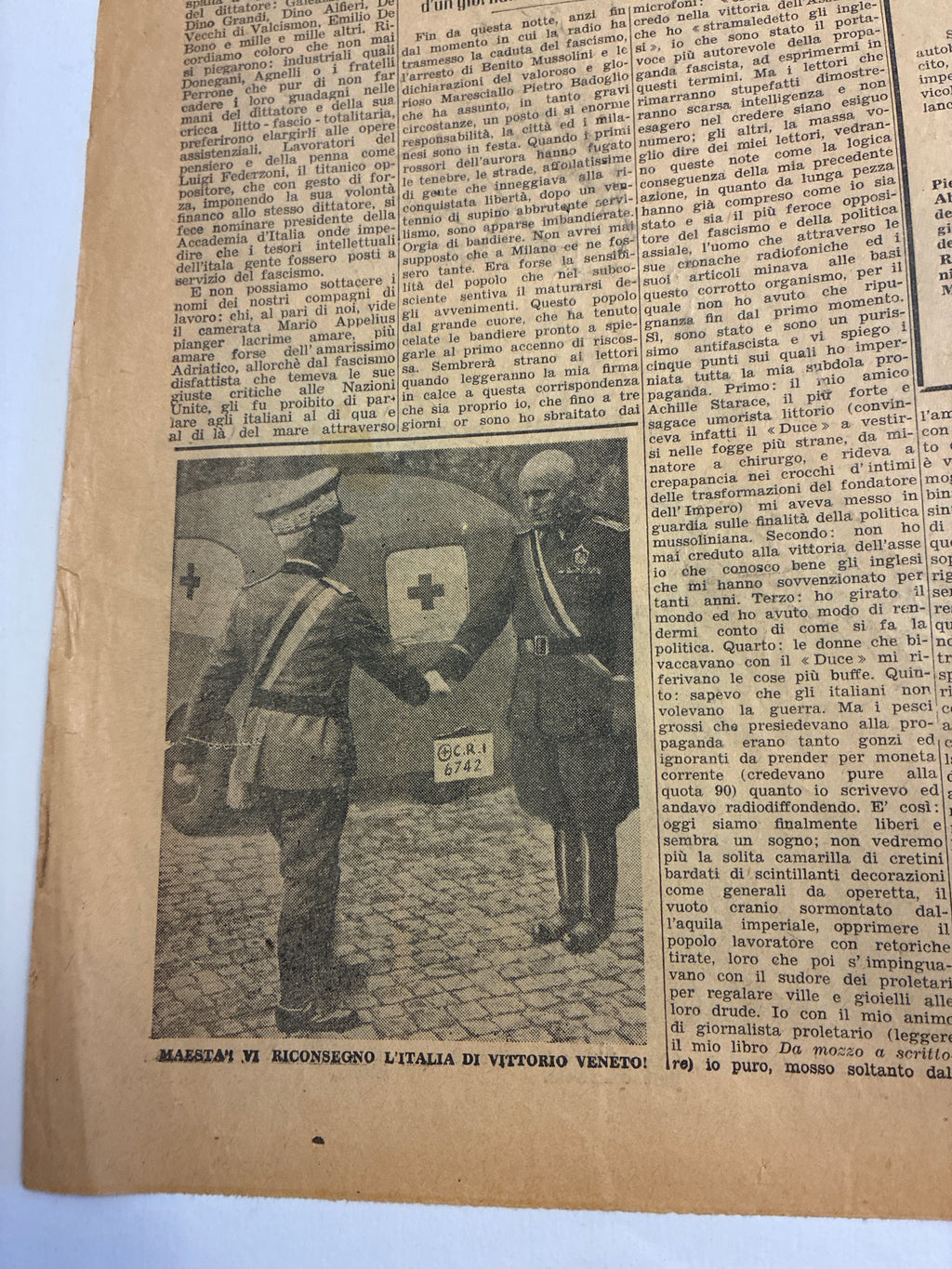Cimelio Clandestino CORRIERE DELLA SERVA 26 Luglio 1943 - Rarissima Parodia sulla Caduta di Mussolini (Il Bagnasciuga)