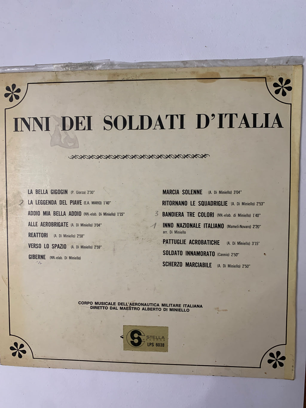 Inni Dei Soldati D'Italia – Corpo Musicale Dell'Aeronautica Militare Italiana, Alberto Di Miniello (LP, Stella Records LPS 6038)