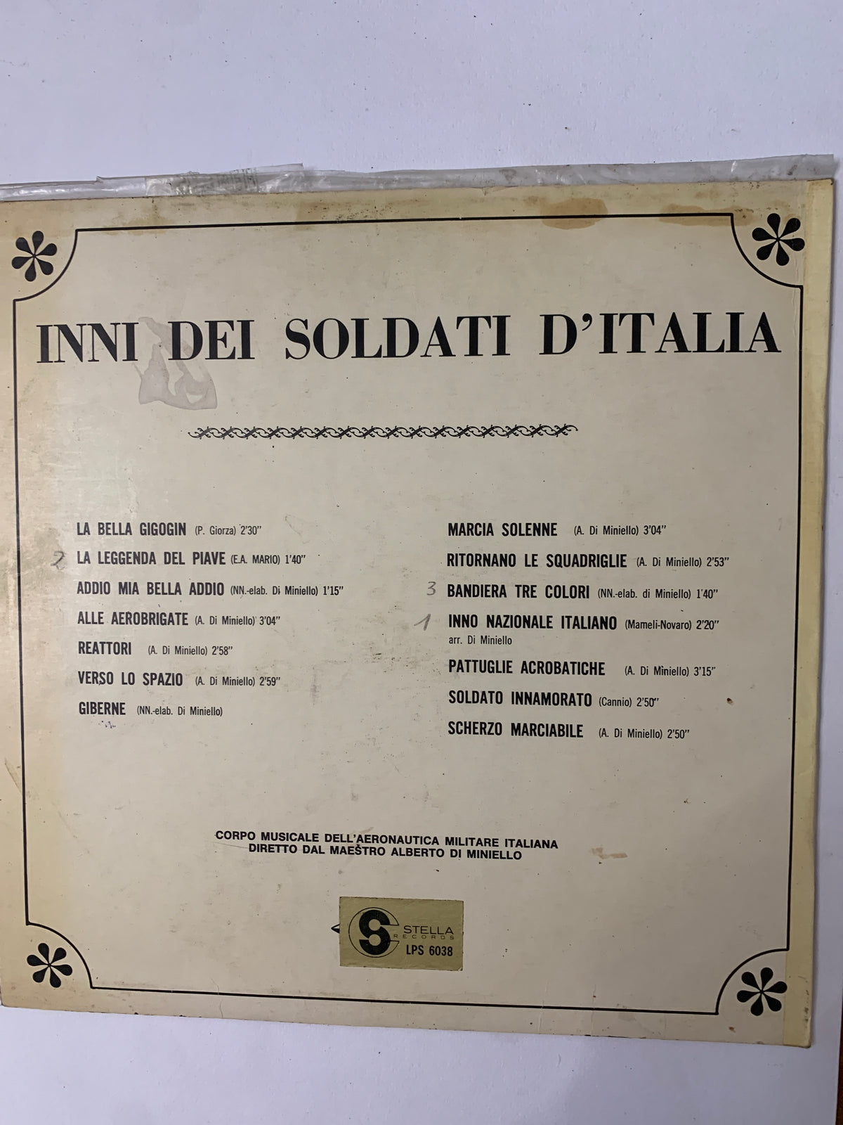 Inni Dei Soldati D'Italia – Corpo Musicale Dell'Aeronautica Militare Italiana, Alberto Di Miniello (LP, Stella Records LPS 6038)