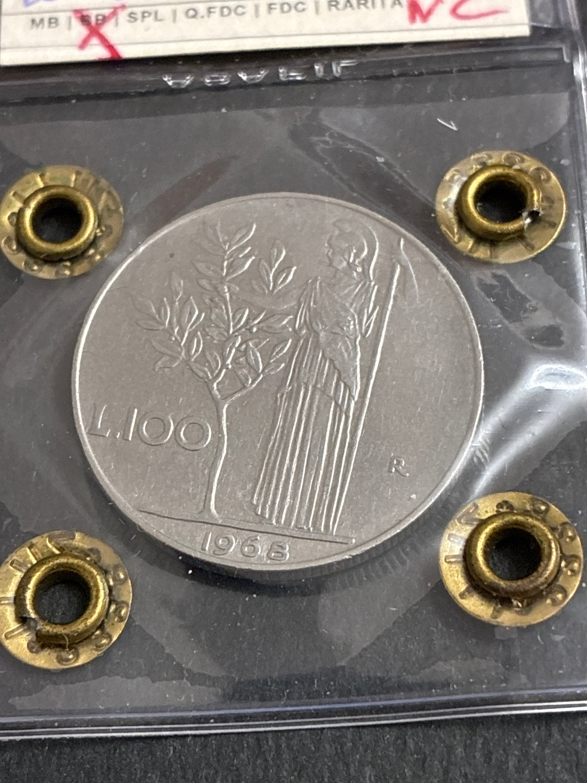 100 Lire 1968 Minerva Repubblica Italiana - Errore di conio Asse Ruotato di 40° Periziata Santino Zilli NC