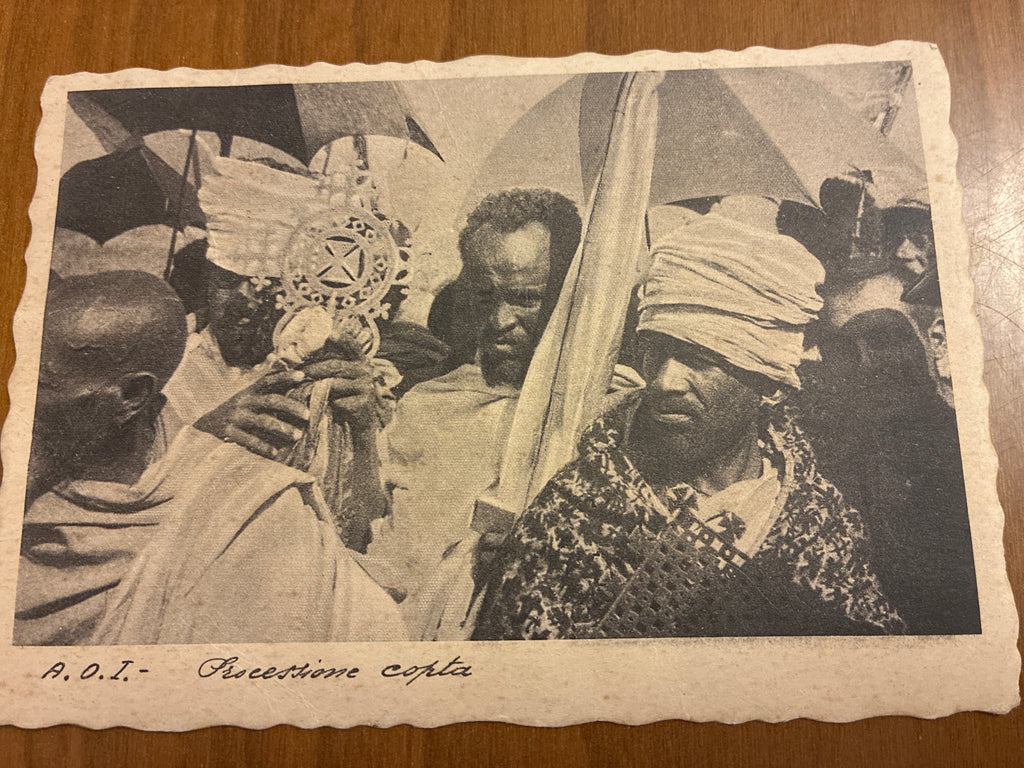Cartolina Etiopia 1937 - Processione Copta Addis Abeba - Raro Timbro Succ. 1 Stazione - Lusena