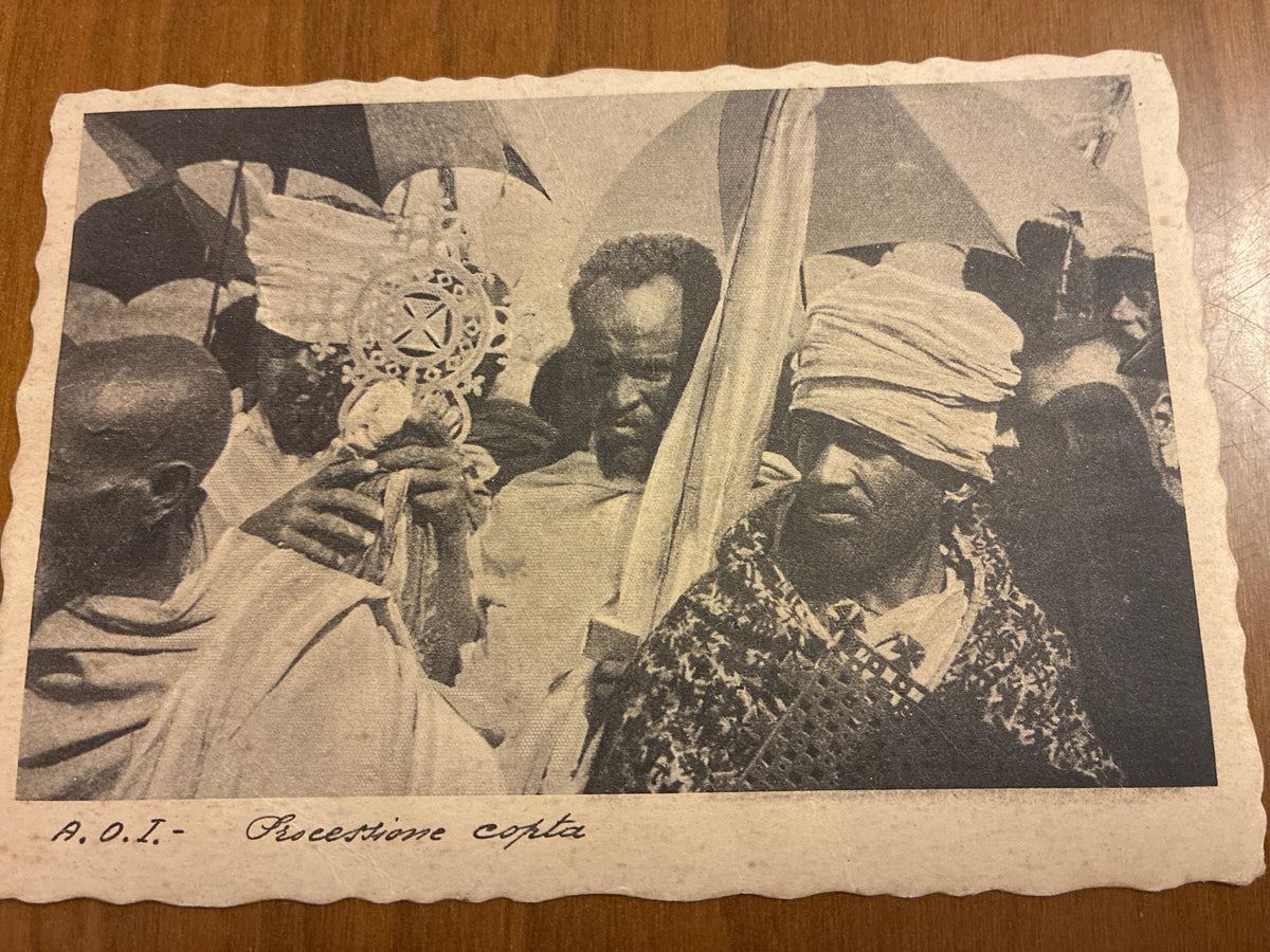 Cartolina Etiopia 1937 - Processione Copta Addis Abeba - Raro Timbro Succ. 1 Stazione - Lusena