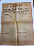 Storico Quotidiano Originale L'Avanti! 29 Aprile 1945 - Seconda Edizione Roma - Fucilazione Mussolini e Gerarchi