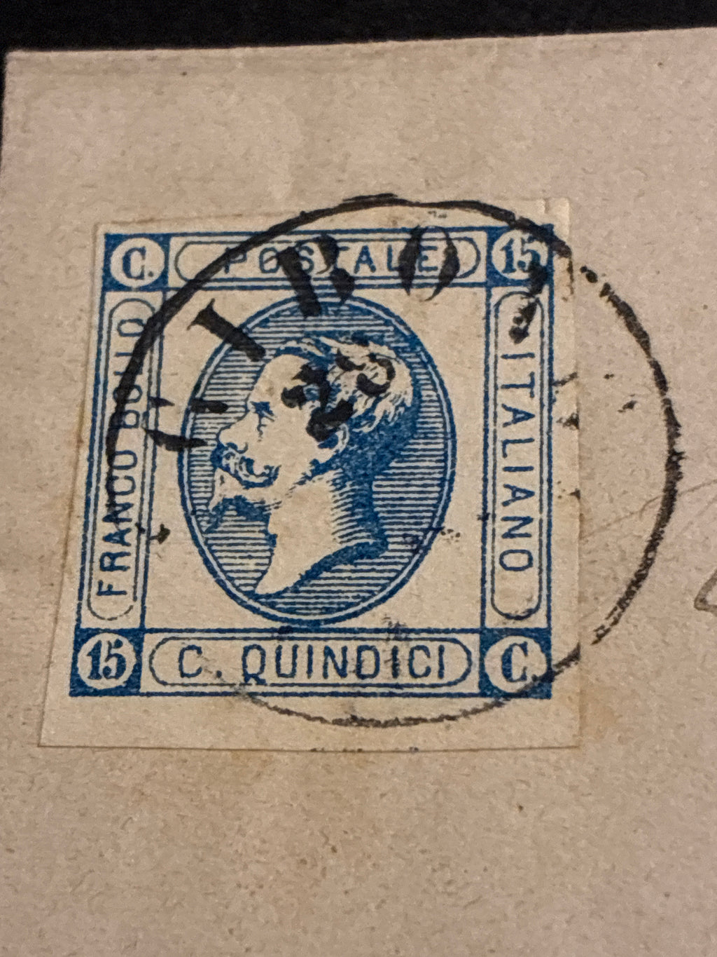 Lettera 1863 con 15 Centesimi Azzurro Primo Tipo "Matraire" dall'Archivio e Collezione dell'Ing. Curzio Batini