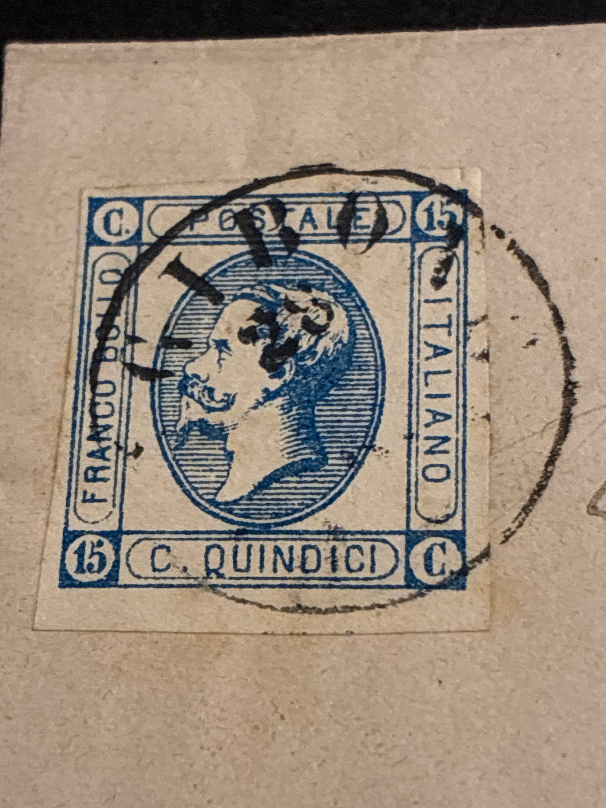 Lettera 1863 con 15 Centesimi Azzurro Primo Tipo "Matraire" dall'Archivio e Collezione dell'Ing. Curzio Batini
