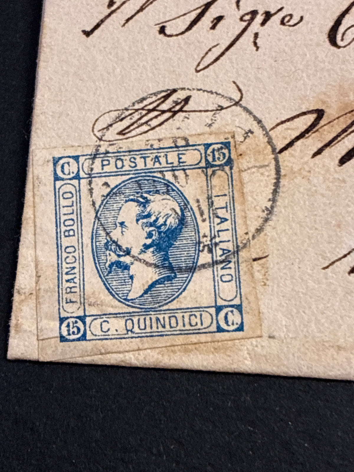 Busta 1863 Regno d'Italia 15 C. Azzurro Litografico Matraire per Massa Marittima con Timbro Ambulante e Lineare Batini
