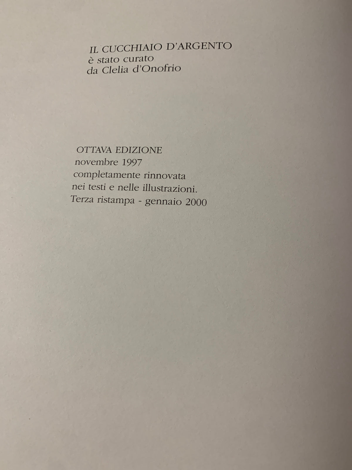 Libro Cucina Il Cucchiaio d'Argento Clelia d'Onofrio 8a Edizione 2000 Custodia