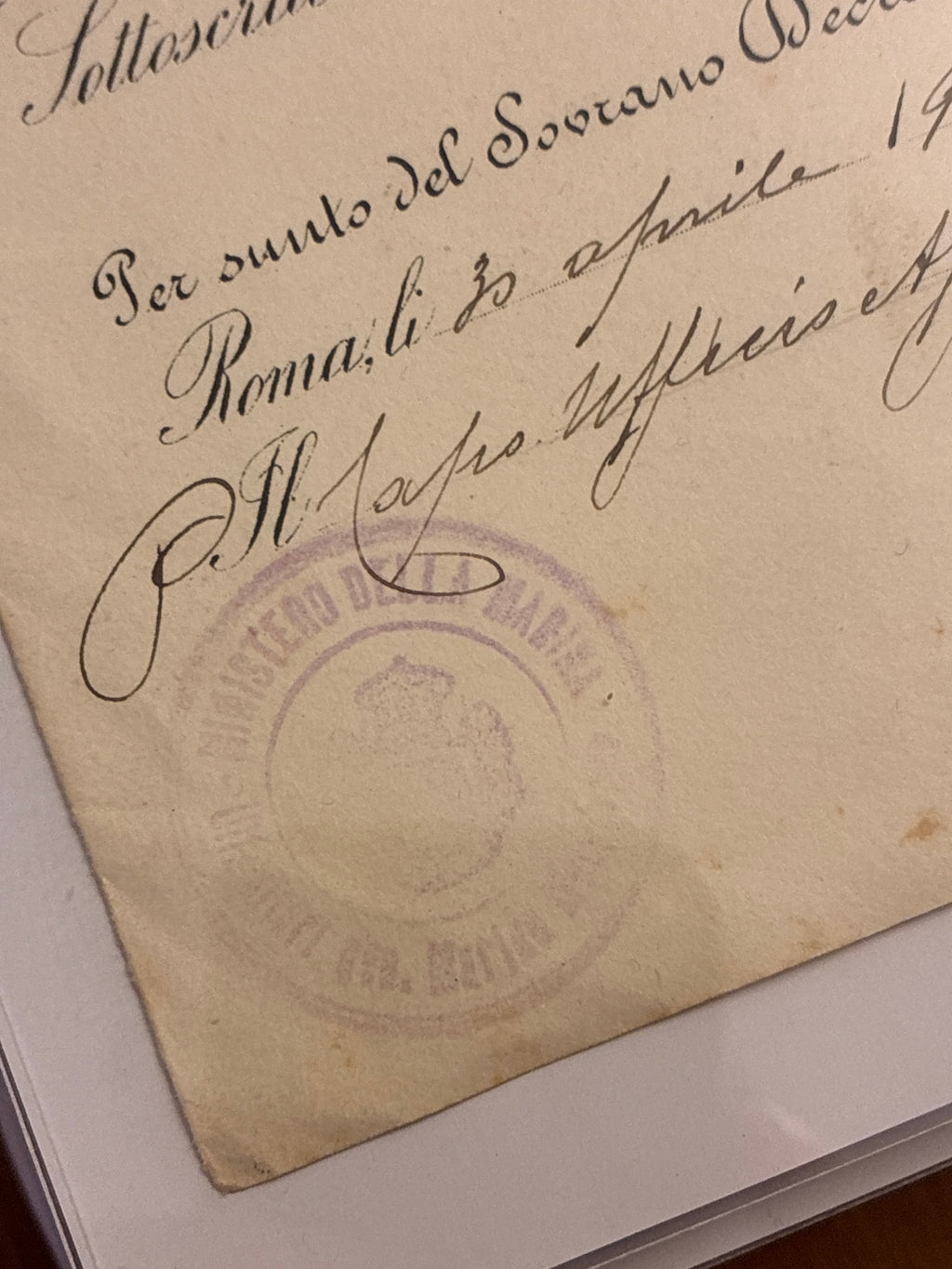 Raro Regio Decreto 1908 Nomina Regia Marina Umberto Lugli - Ministro Mirabello Timbro Viola - Incorniciato Storia Sabauda