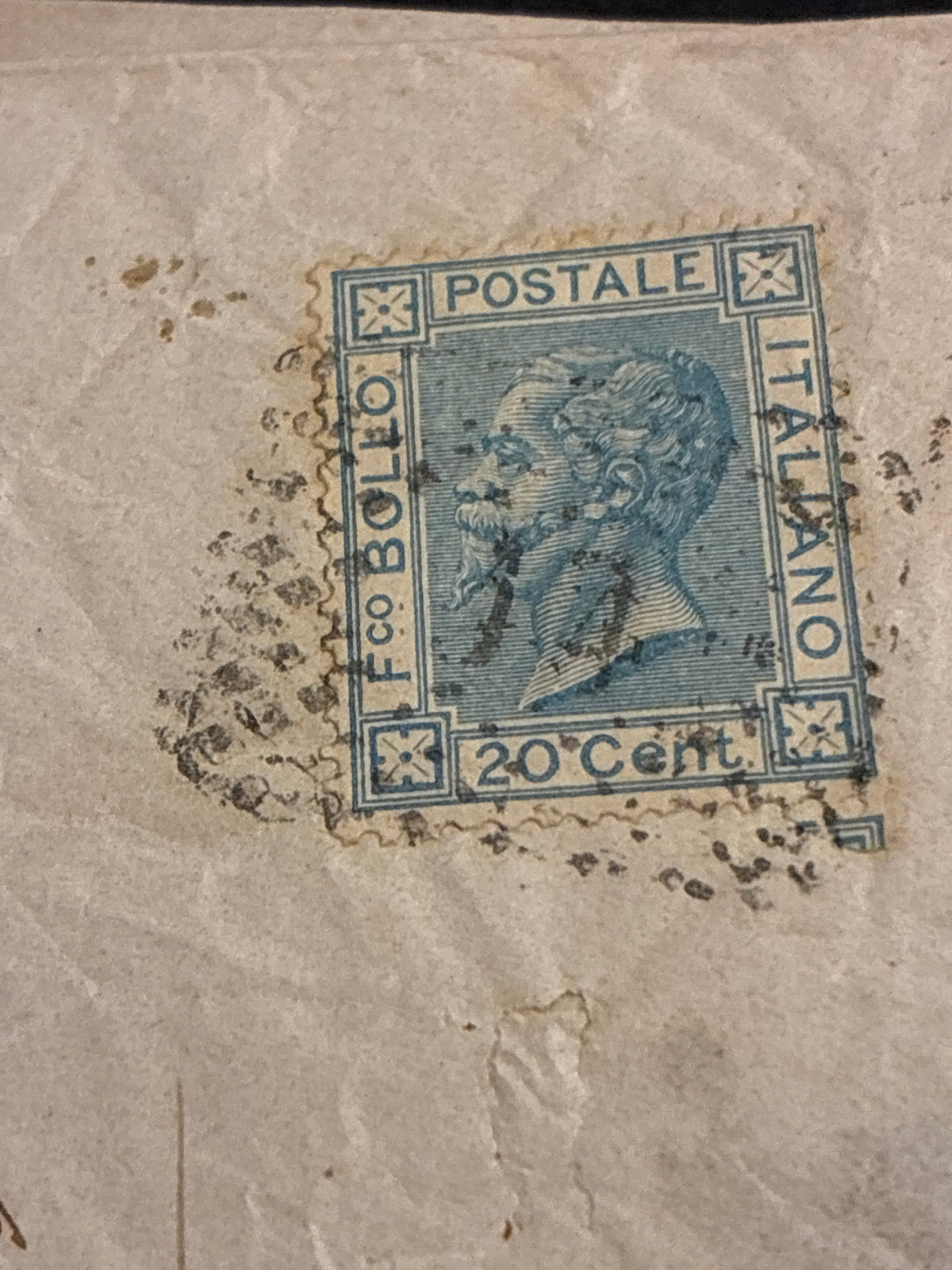 Splendido documento storico postale del primo Regno d'Italia proveniente dall'archivio e collezione dell'Ingegner Curzio Batini recante il caratteristico timbro lineare viola impresso sul fronte la busta intera è stata spedita nel marzo del 1869 ed è rego